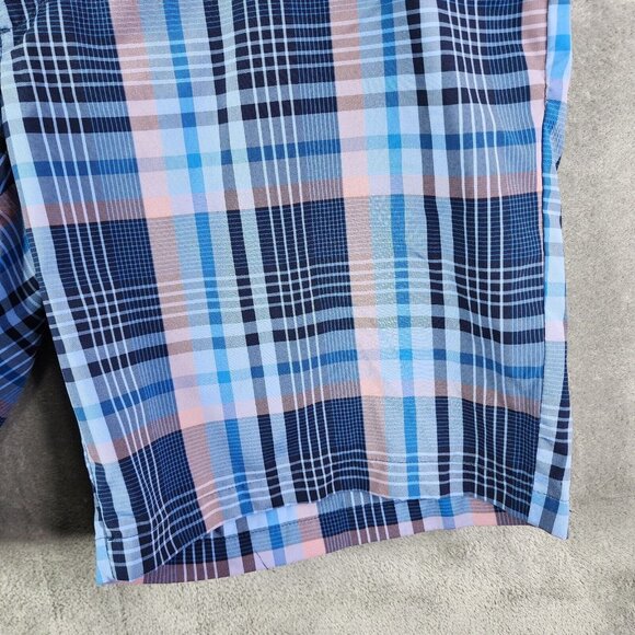 Mens PGA Tour Flat Front Golf Chino Shorts Blue Pink Plaid 100% Polyester 40 - Picture 2 of 12
